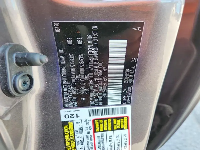 2020 TOYOTA SIENNA XLE 8-PASSENGER  