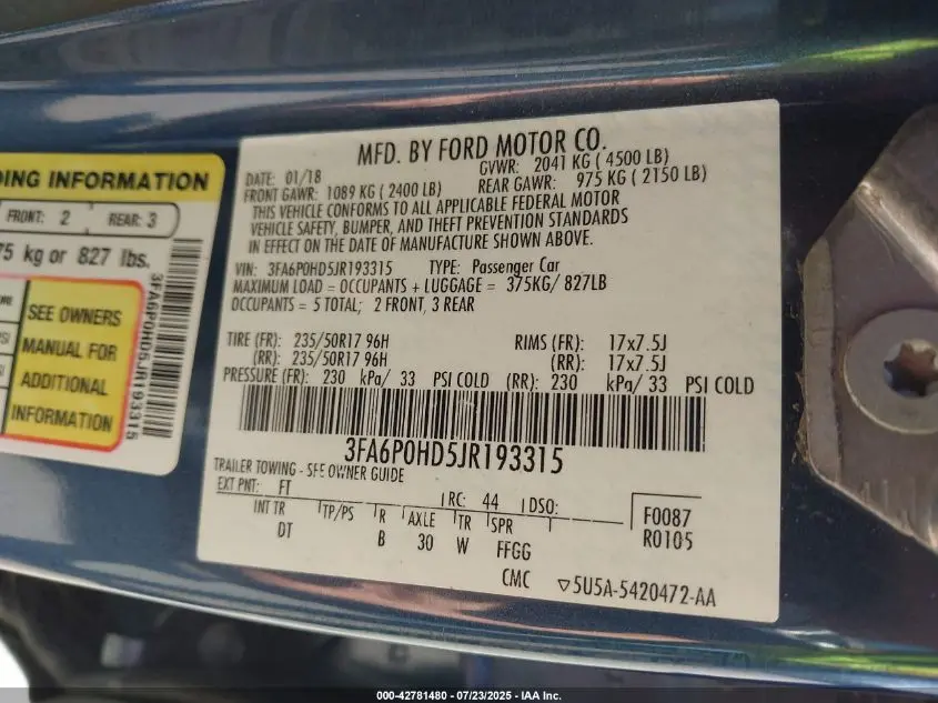 2018 FORD FUSION SE
