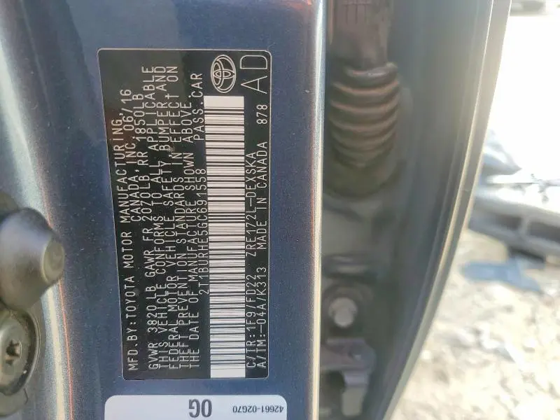 2016 TOYOTA COROLLA S  