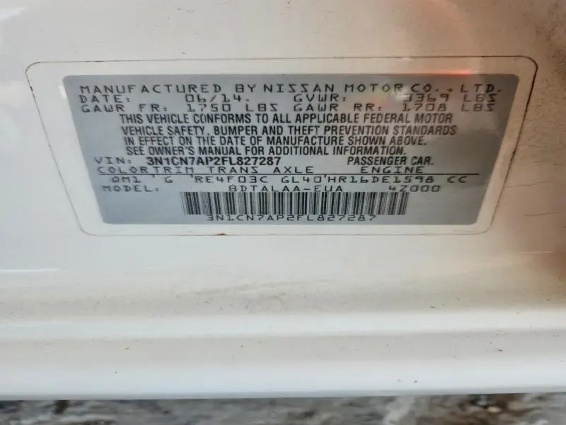 2015 NISSAN VERSA 1.6 S  