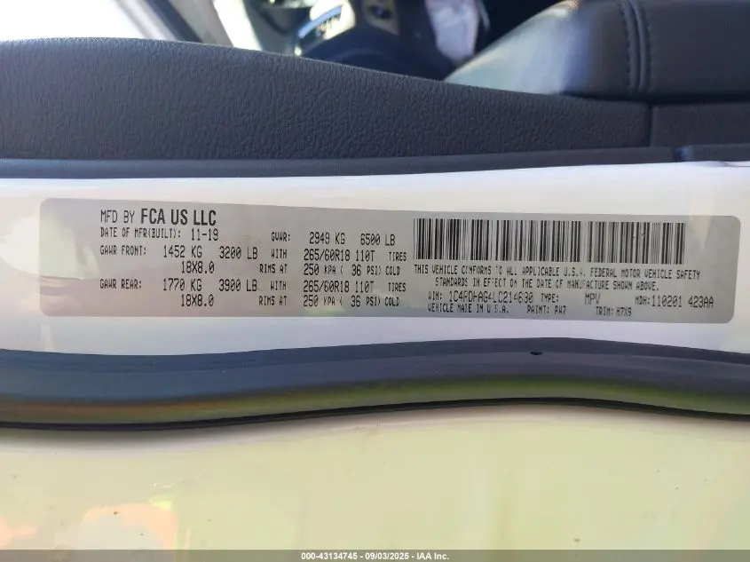 2020 DODGE DURANGO SXT RWD