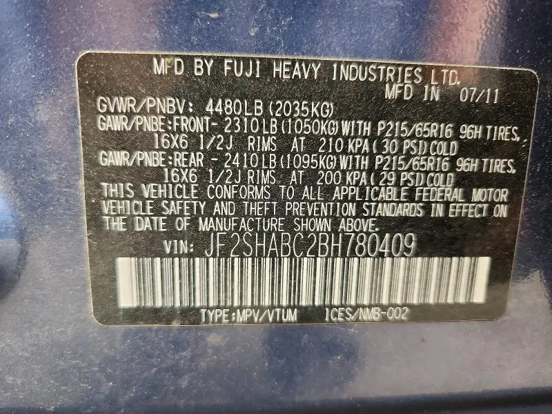 2011 SUBARU FORESTER   