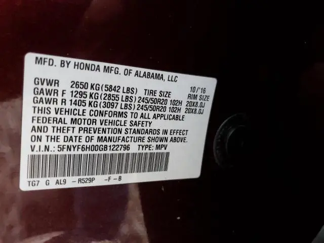 2016 HONDA PILOT ELITE  