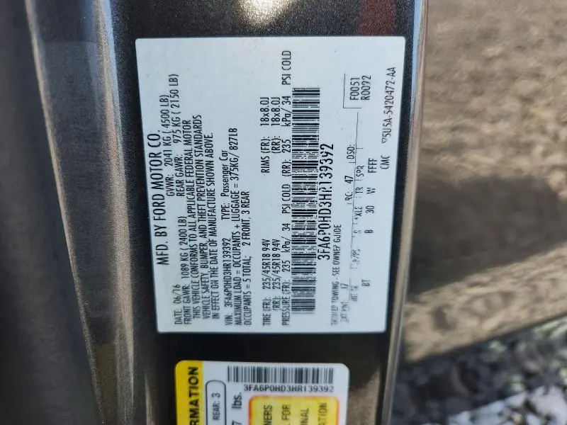 2017 FORD FUSION SE  