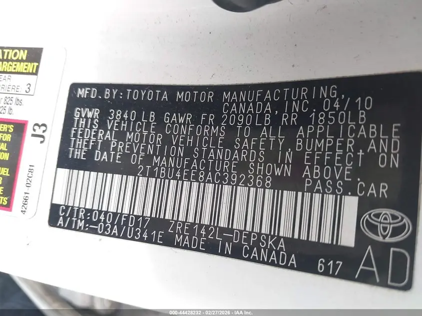 2010 TOYOTA COROLLA S