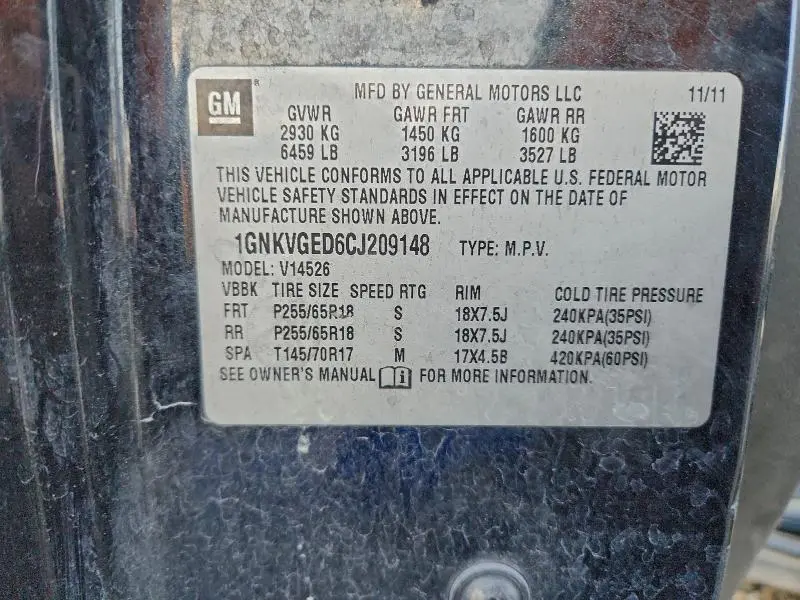 2012 CHEVROLET TRAVERSE LT  