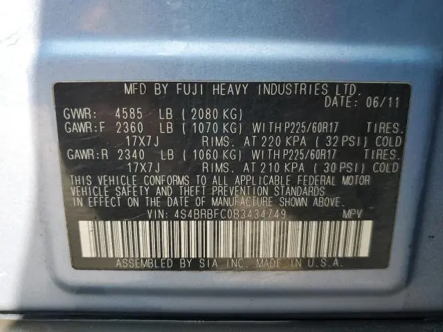 2011 SUBARU OUTBACK 2.5I PREMIUM  