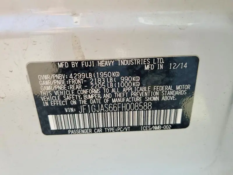 2015 SUBARU IMPREZA SPORT LIMITED  