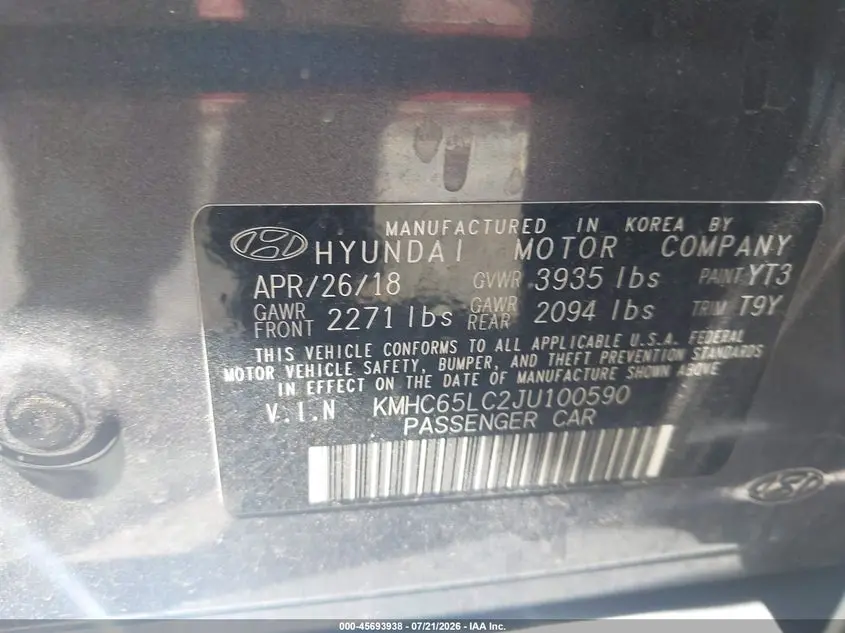 2018 HYUNDAI IONIQ HYBRID BLUE