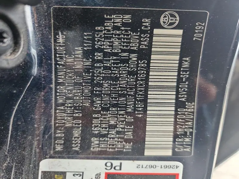 2012 TOYOTA CAMRY LE  