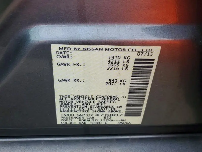 2015 NISSAN ALTIMA 2.5 S  