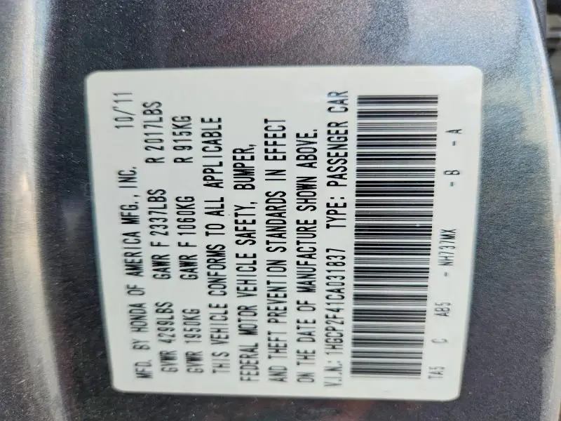 2012 HONDA ACCORD LXP  