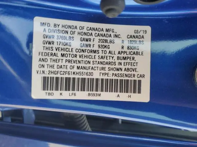 2019 HONDA CIVIC LX  