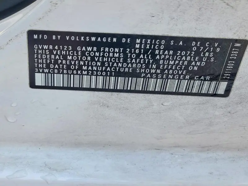 2019 VOLKSWAGEN JETTA S  