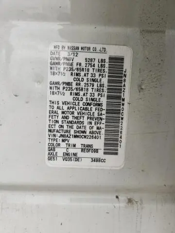 2012 NISSAN MURANO S  