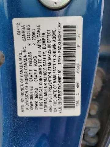 2012 HONDA CIVIC LX  