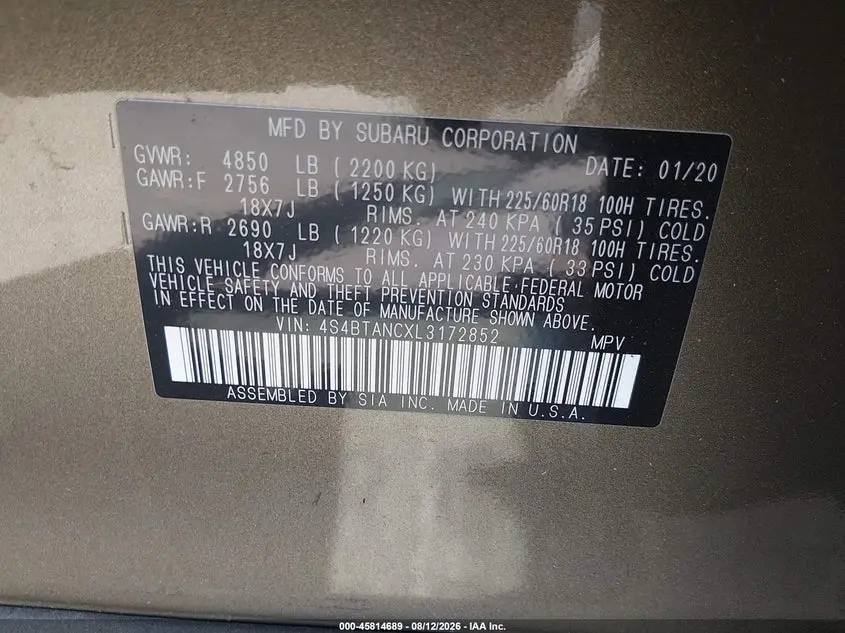 2020 SUBARU OUTBACK LIMITED