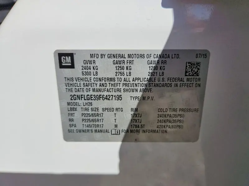2015 CHEVROLET EQUINOX LT  