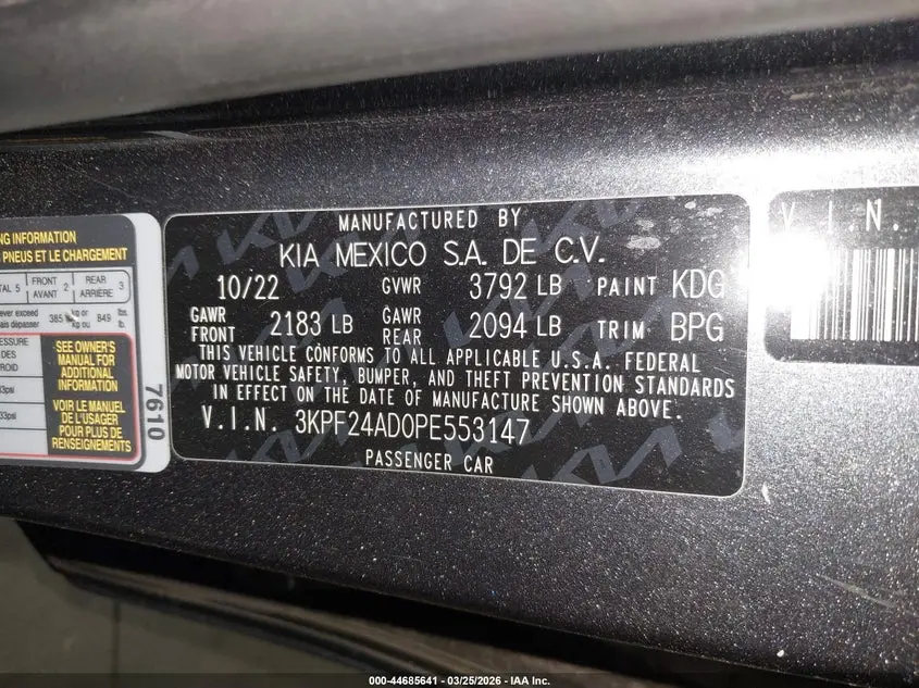 2023 KIA FORTE LXS