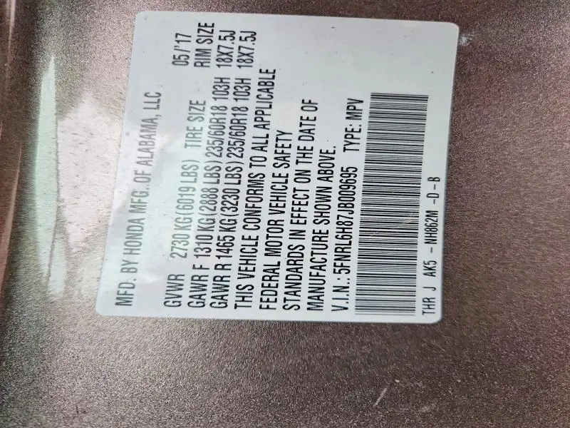 2018 HONDA ODYSSEY TOURING  