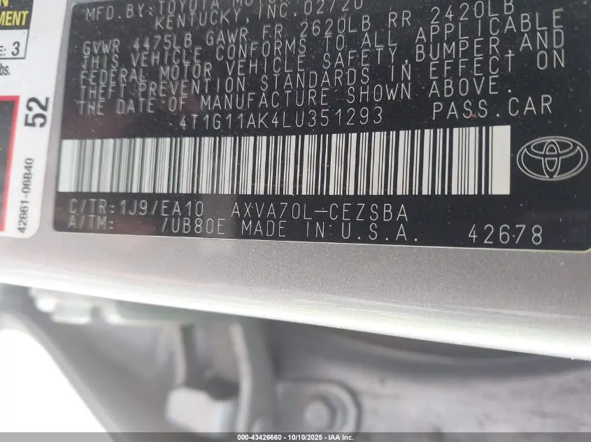 2020 TOYOTA CAMRY SE