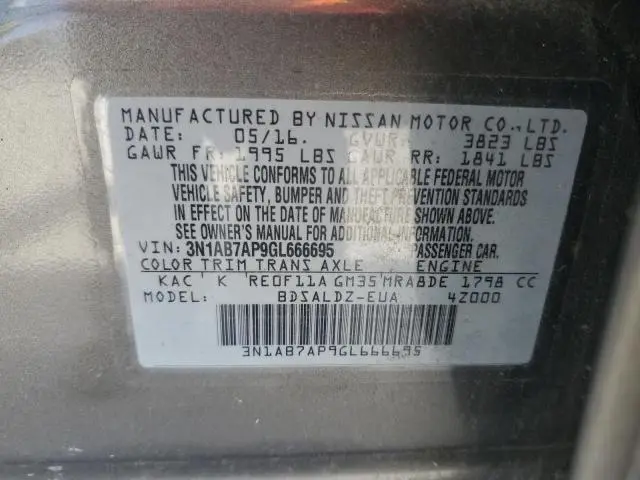 2016 NISSAN SENTRA S  