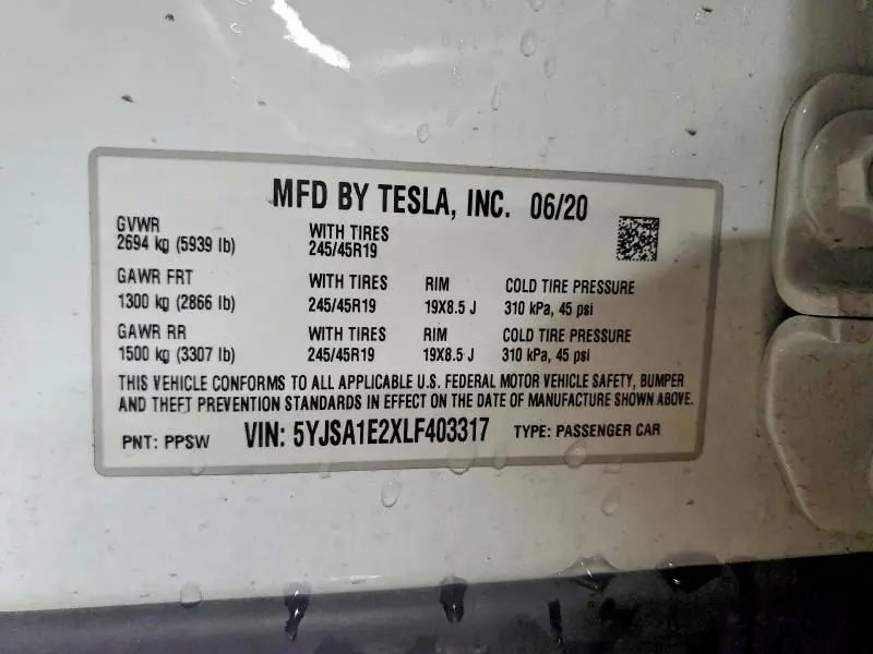 2020 TESLA MODEL S   