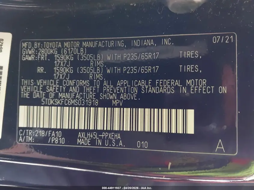 2021 TOYOTA SIENNA LE