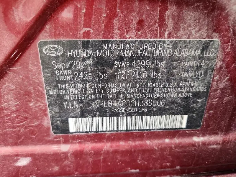2012 HYUNDAI SONATA GLS  