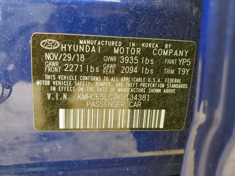 2019 HYUNDAI IONIQ BLUE  