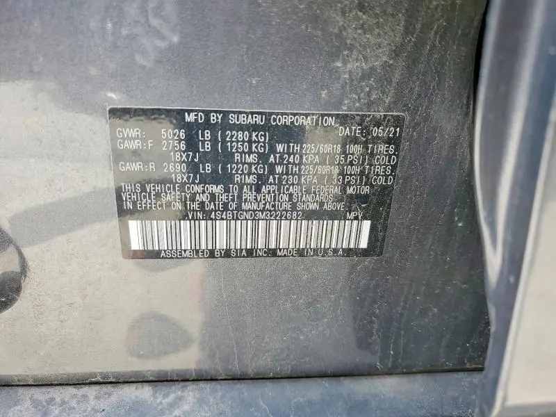 2021 SUBARU OUTBACK LIMITED XT  