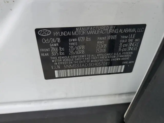 2019 HYUNDAI SANTA FE SEL  