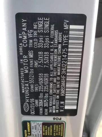 2017 HYUNDAI SANTA FE SE  