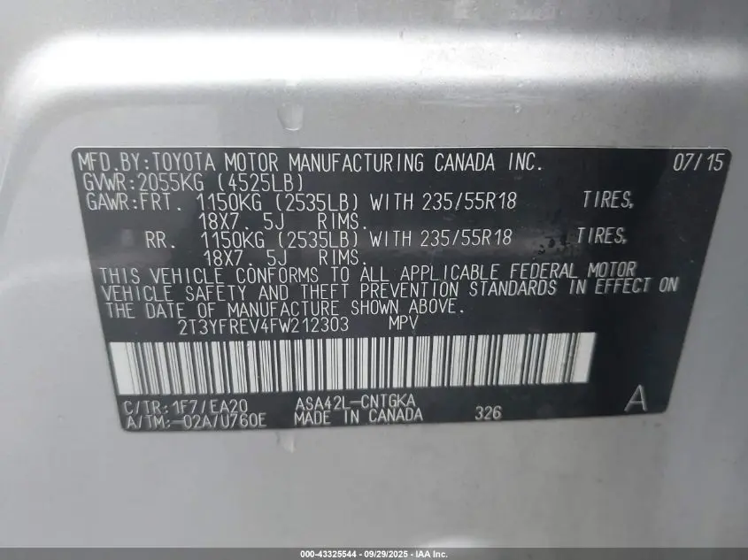 2015 TOYOTA RAV4 LIMITED