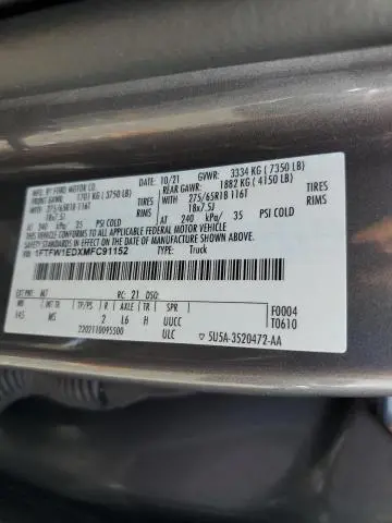 2021 FORD F150 SUPERCREW  