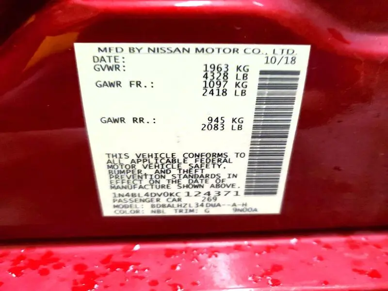 2019 NISSAN ALTIMA SV  