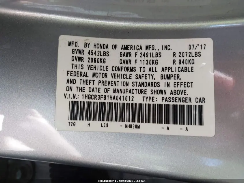 2017 HONDA ACCORD TOURING V6