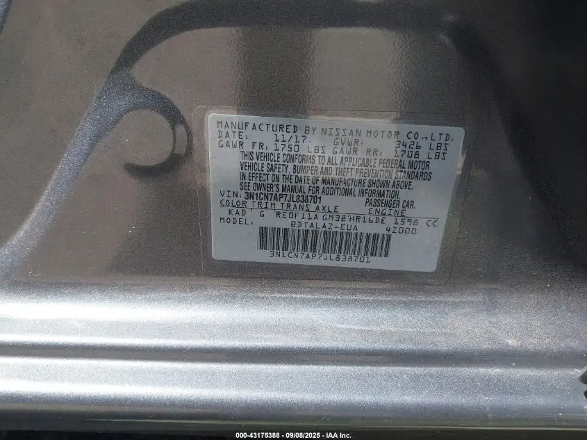 2018 NISSAN VERSA 1.6 S+