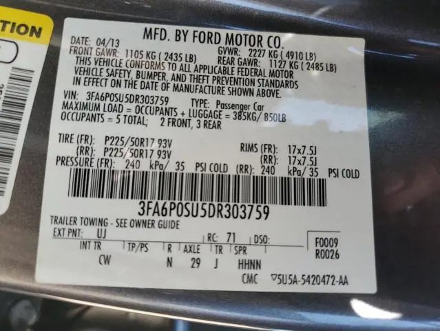 2013 FORD FUSION TITANIUM PHEV  