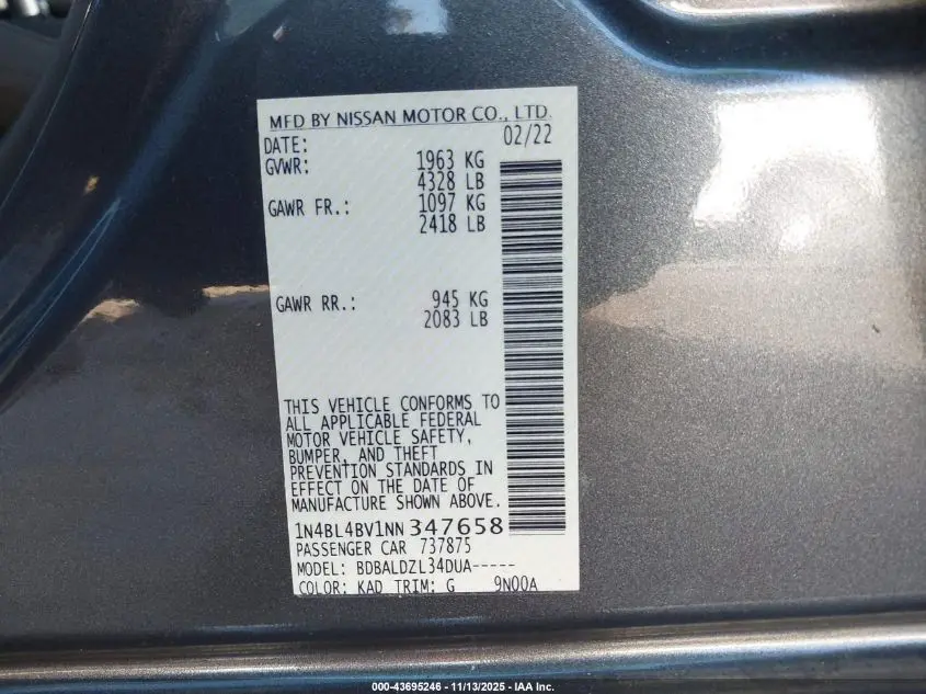 2022 NISSAN ALTIMA S FWD