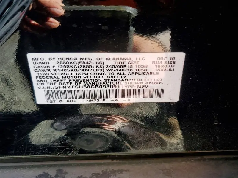 2016 HONDA PILOT EXL  