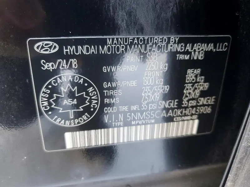 2019 HYUNDAI SANTA FE LIMITED  