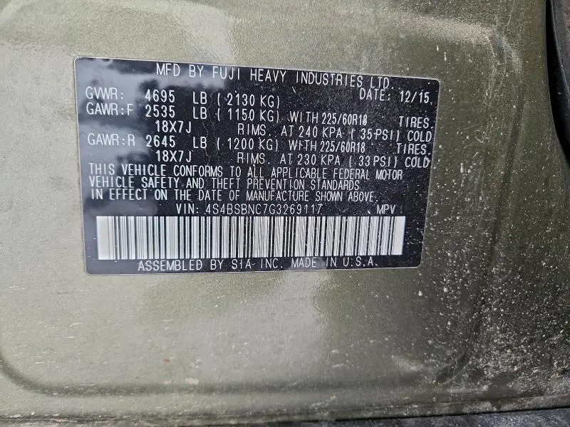 2016 SUBARU OUTBACK 2.5I LIMITED  