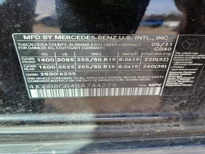 2011 MERCEDES-BENZ ML 350 4MATIC  