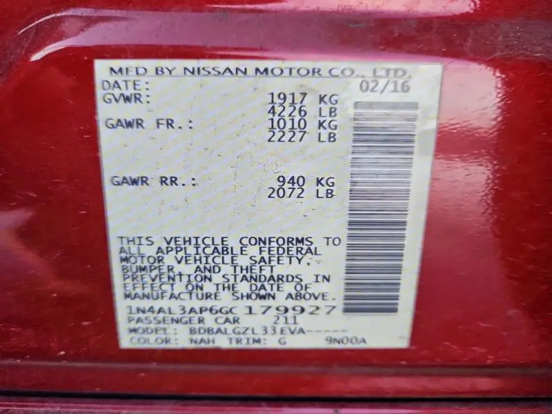 2016 NISSAN ALTIMA 2.5  