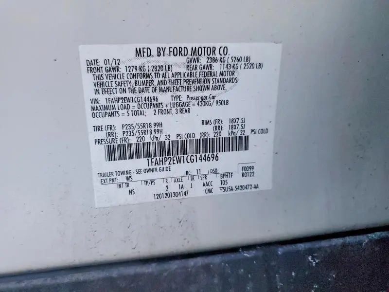 2012 FORD TAURUS SEL  