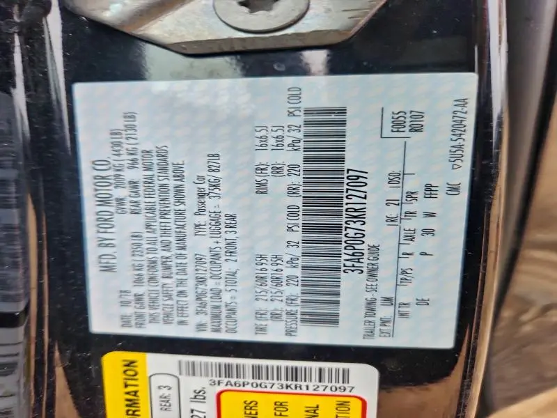 2019 FORD FUSION S  