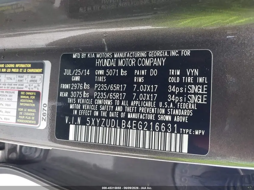 2014 HYUNDAI SANTA FE SPORT 2.4L