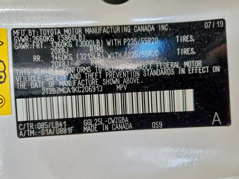 2019 LEXUS RX 350 BASE  