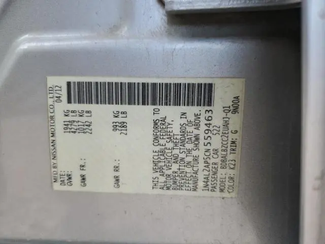 2012 NISSAN ALTIMA BASE  